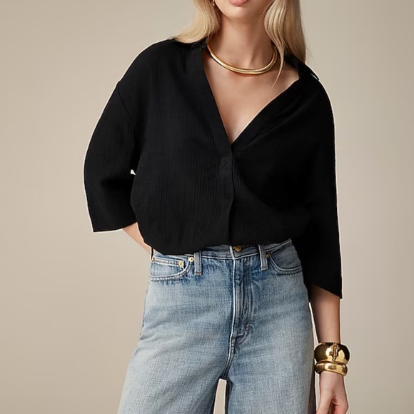 J. Crew Tops - J. Crew Popover shirt in airy gauze Black Large BX628 NEW
